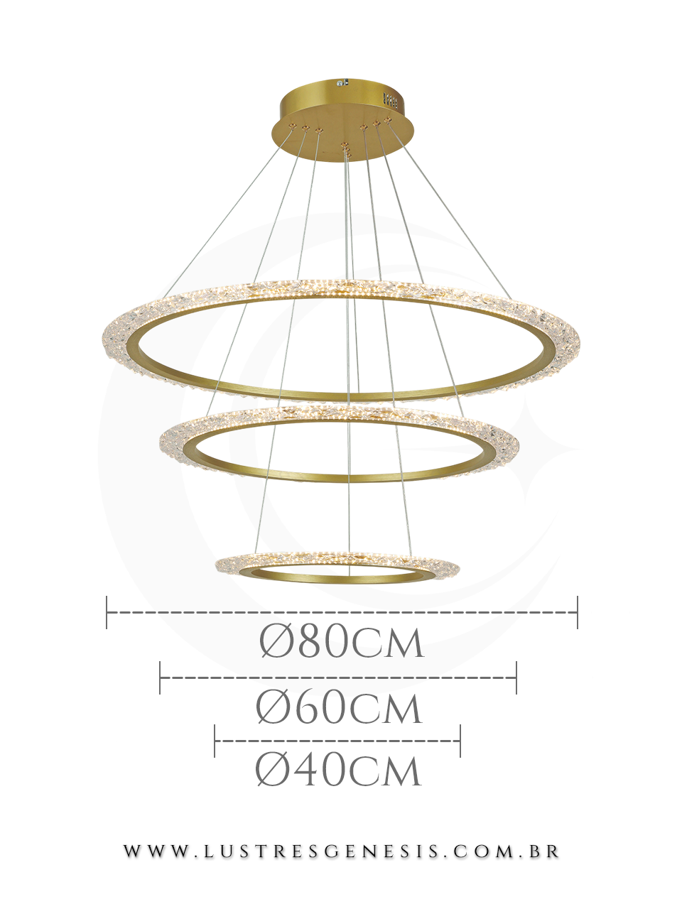 Pendente Moderno LED Acrílico DCD03289 Dourado Bivolt 95W 3000K Ø40x60x80cm, Sala de Estar Pé Direito Duplo, Escadas, Salão